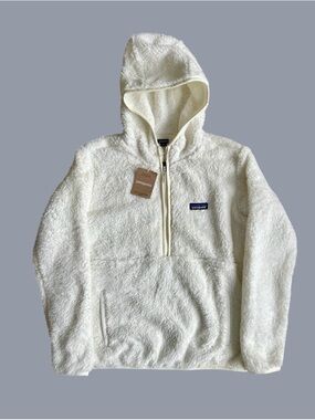NWT Patagonia Los Gatos Women’s M Fleece Pullover Hoodie 1/4 Zip Birch White NEW